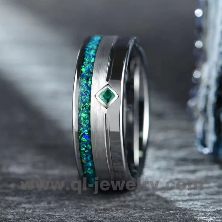 Fedi nuziali di alta qualità per coppie con anello in tungsteno in argento con anello in opale zircone Anello da uomo con fede nuziale Produttore cinese