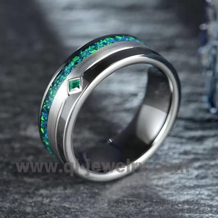 Fedi nuziali di alta qualità per coppie con anello in tungsteno in argento con anello in opale zircone Anello da uomo con fede nuziale Produttore cinese