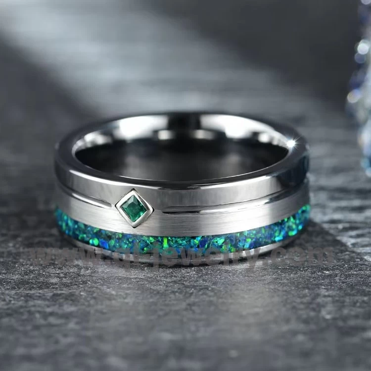 Fedi nuziali di alta qualità per coppie con anello in tungsteno in argento con anello in opale zircone Anello da uomo con fede nuziale Produttore cinese