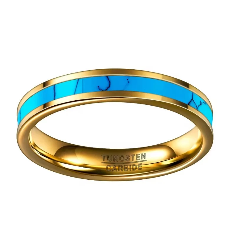 Chine Alliance en carbure de tungstène plaqué or hautement poli de 4 mm avec incrustation turquoise Fabricants