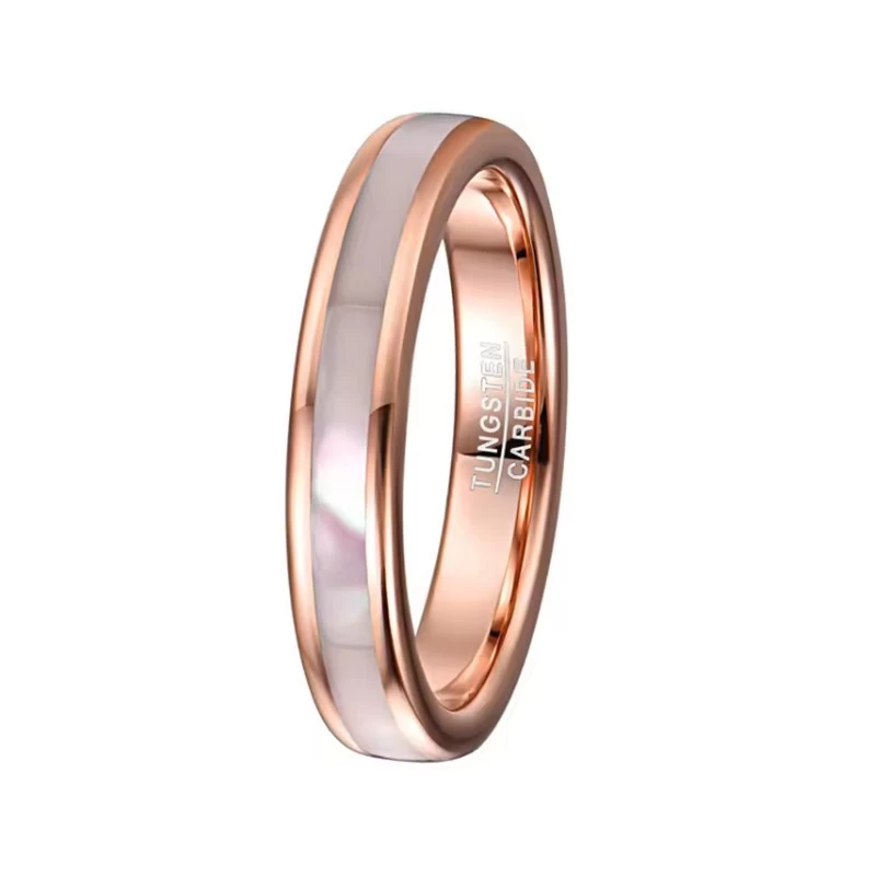 New Arrival 4mm High polished Rose Gold Plated Tungsten Carbide Wedding Band Mother of Pearl Shell Inlay China Manufacturer