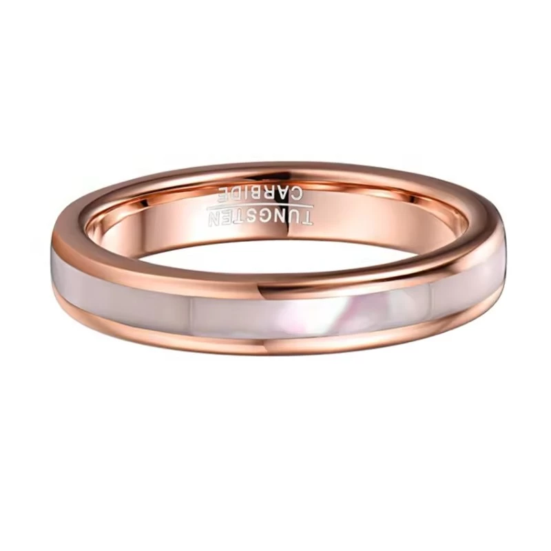 New Arrival 4mm High polished Rose Gold Plated Tungsten Carbide Wedding Band Mother of Pearl Shell Inlay China Manufacturer