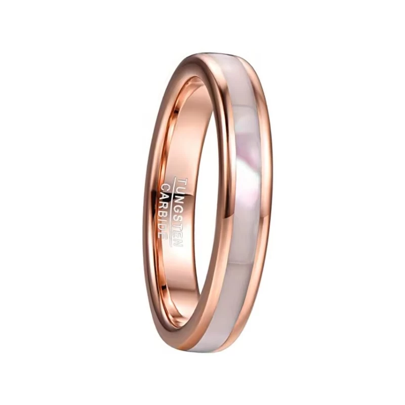 New Arrival 4mm High polished Rose Gold Plated Tungsten Carbide Wedding Band Mother of Pearl Shell Inlay China Manufacturer