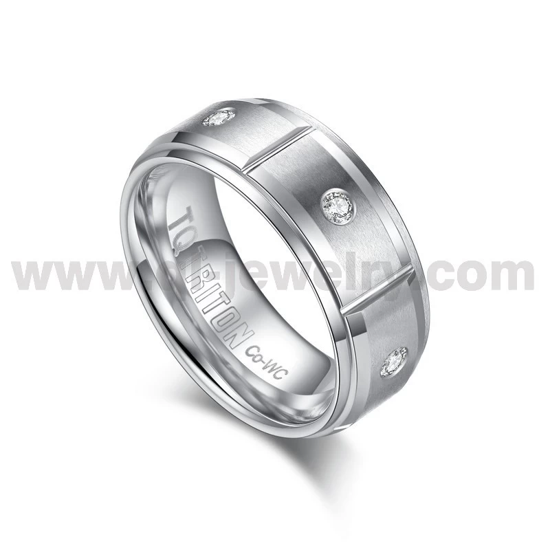 2024 Neueste Kobalt-Eheringe, 8 mm, gebürstete Stufenkanten, Kobalt-Chrom-Ring mit 7 weißen CZ-Steinen, China-Hersteller