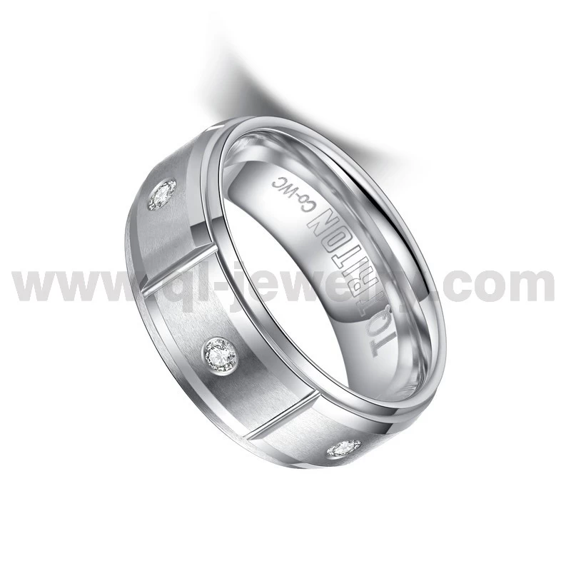 2024 Neueste Kobalt-Eheringe, 8 mm, gebürstete Stufenkanten, Kobalt-Chrom-Ring mit 7 weißen CZ-Steinen, China-Hersteller