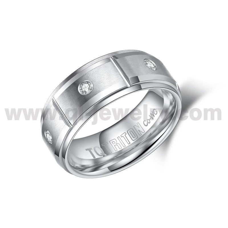 2024 Neueste Kobalt-Eheringe, 8 mm, gebürstete Stufenkanten, Kobalt-Chrom-Ring mit 7 weißen CZ-Steinen, China-Hersteller