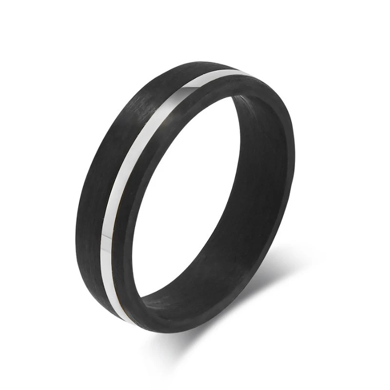 6 mm gewölbter schwarzer Kohlefaserring mit gold-/roségold-/silberfarbenem Edelstahlstreifen an der Seite und einem CZ-Stein. China-Hersteller