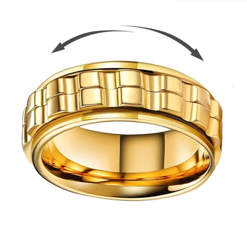 Design speciale, lavorazione eccellente, bordi piatti e gradini, anello girevole da uomo in tungsteno dorato, vestibilità comoda, produttore cinese