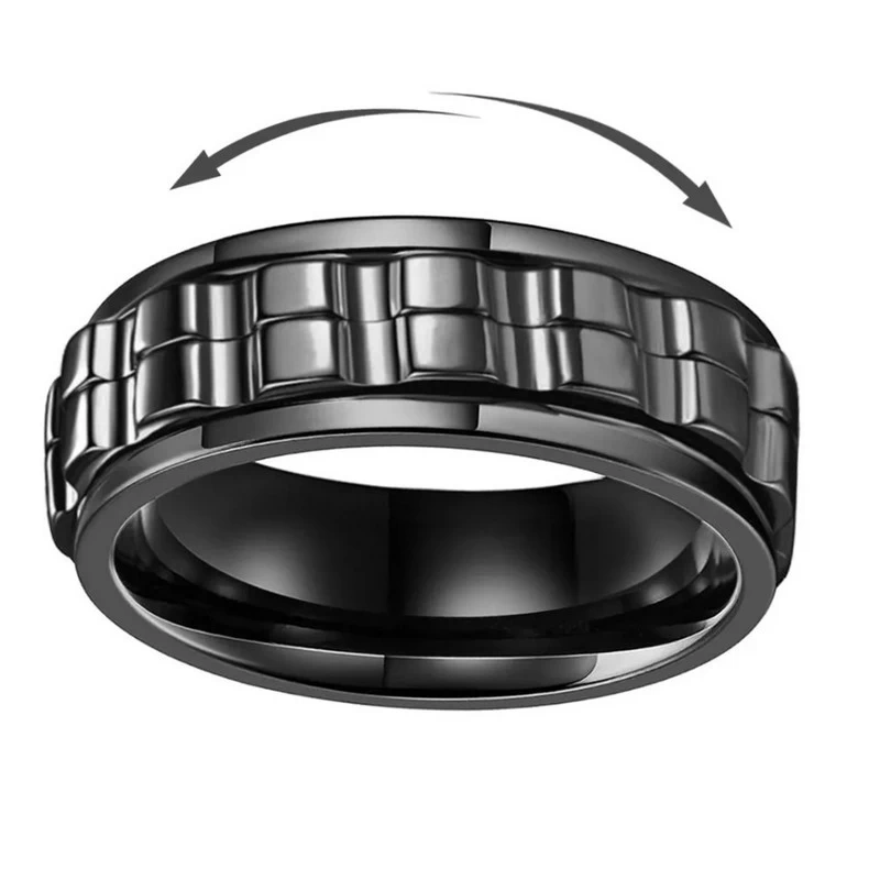 Anello spinner da uomo in tungsteno nero dal design speciale, ottima fattura, vestibilità comoda, produttore cinese