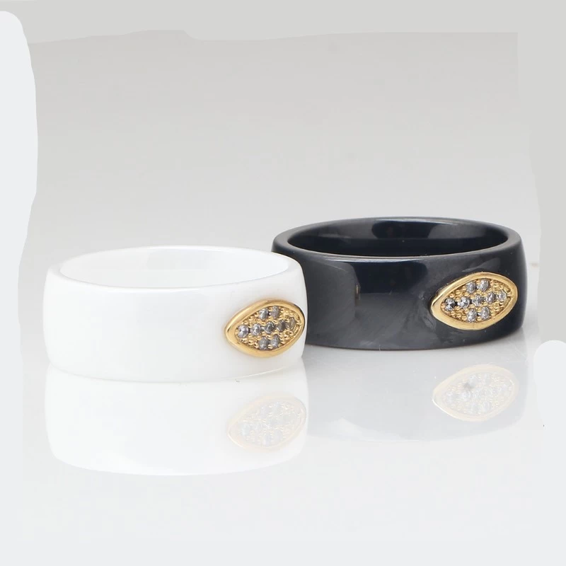 New Ceramic Eye Ring Simple and Versatile Personality Ladies Stainless Steel Inset Zircon Ring Wholesale China Supplier