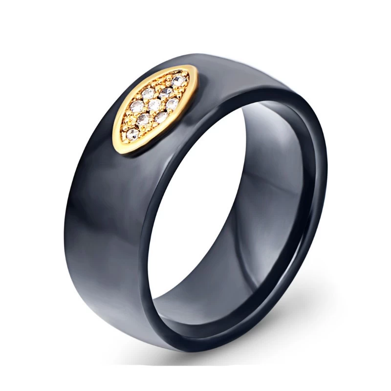 New Ceramic Eye Ring Simple and Versatile Personality Ladies Stainless Steel Inset Zircon Ring Wholesale China Supplier