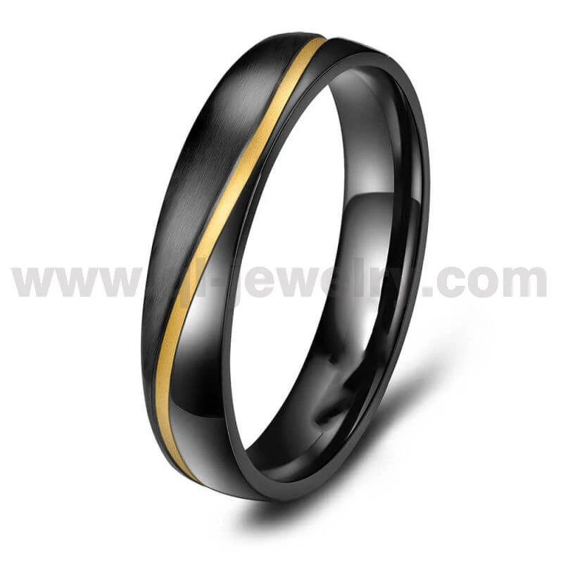 Anillos de pareja de titanio negro con centro curvo de oro de 4,5 mm con incrustaciones de piedras CZ Proveedor de China