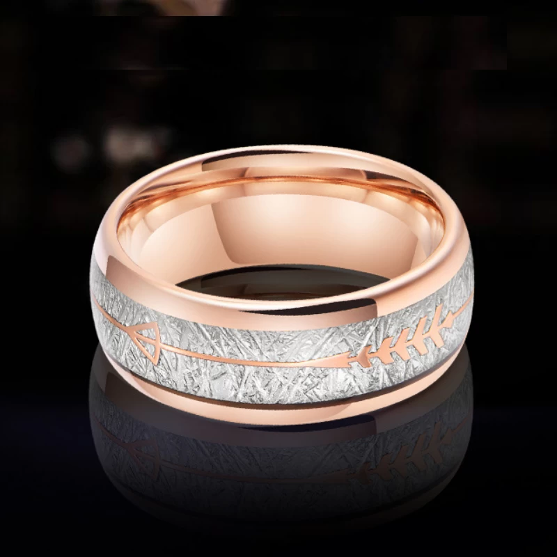 Großhandel für Herren-Eheringe, 8 mm Roségold-Wolframkarbid-Ring mit Meteoritenimitat und Pfeileinlage, China-Hersteller