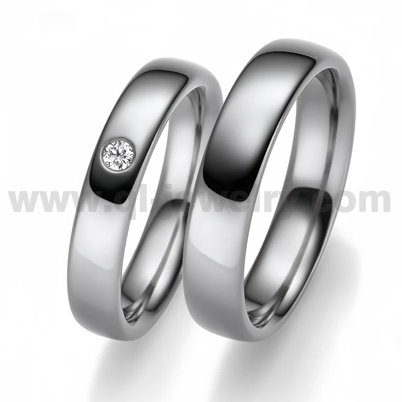 Rare Metal Pure Tantalum Couple Rings 5mm Domed High Polished Tantalum Ring Inset with Diamond China Manufacturer