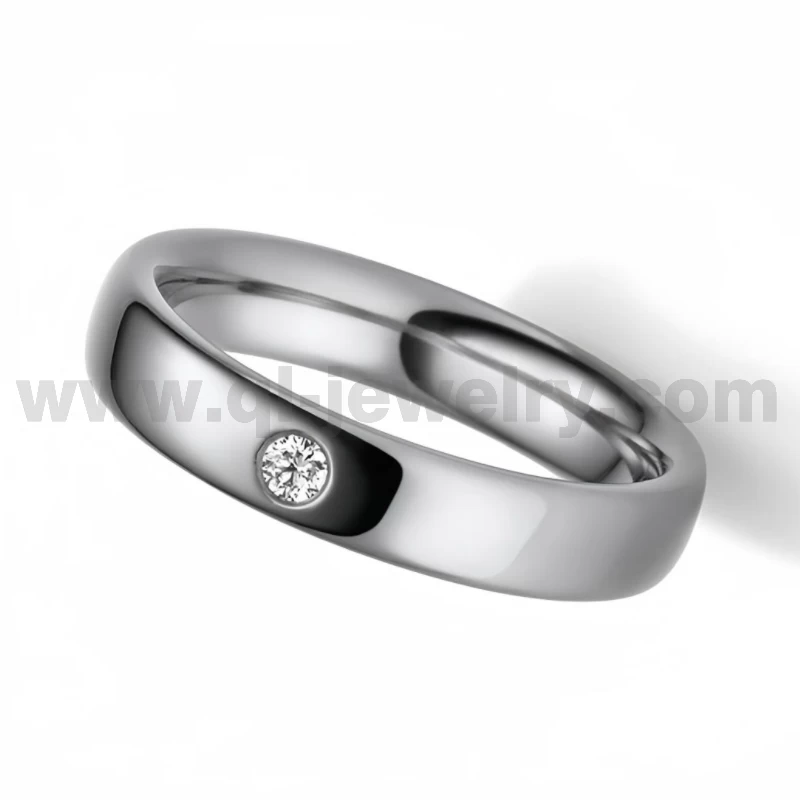 Rare Metal Pure Tantalum Couple Rings 5mm Domed High Polished Tantalum Ring Inset with Diamond China Manufacturer