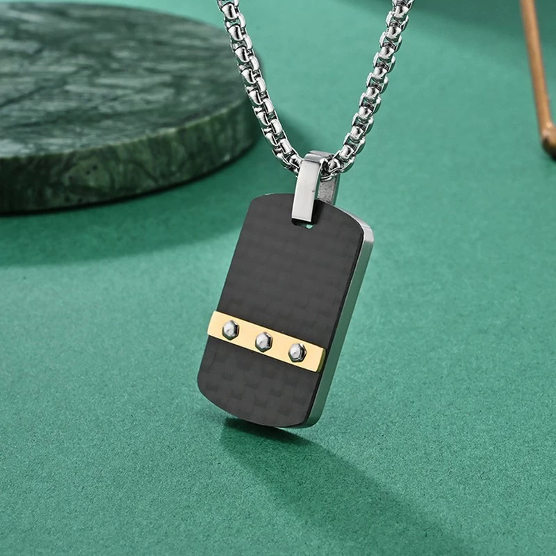 In Stock Creative European Simple Hexagonal Nailhead K Pattern Carbon Fiber Pendant Men's Fashion Military Pendant Silver Color  China Supplier