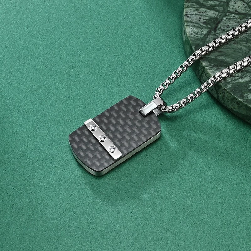 In Stock Creative European Simple Hexagonal Nailhead K Pattern Carbon Fiber Pendant Men's Fashion Military Pendant Silver Color  China Supplier