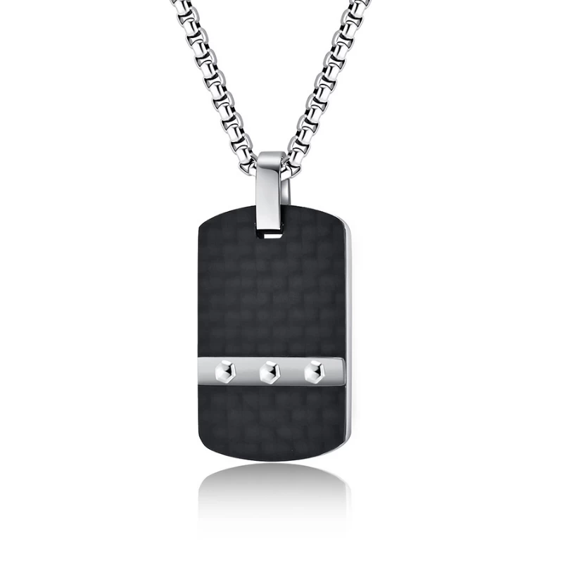 In Stock Creative European Simple Hexagonal Nailhead K Pattern Carbon Fiber Pendant Men's Fashion Military Pendant Silver Color  China Supplier