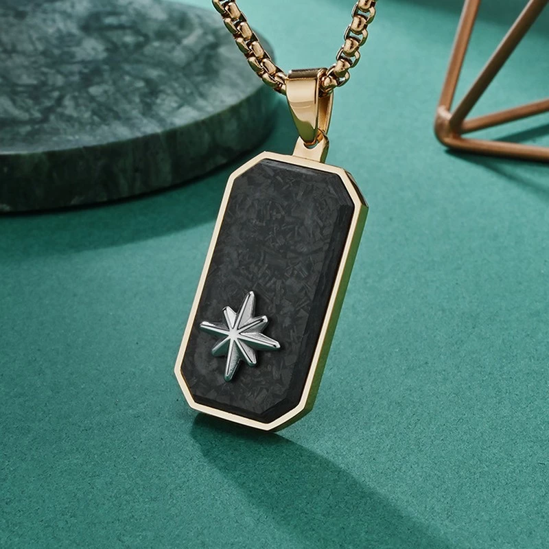 In Stock Original Cut Edge Forged Random Pattern Carbon Fiber and Stainless Steel Gold Plating Military Badge Pendant China Supplier
