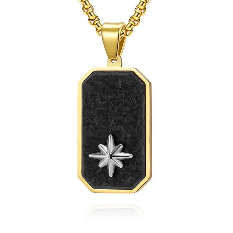 In Stock Original Cut Edge Forged Random Pattern Carbon Fiber and Stainless Steel Gold Plating Military Badge Pendant China Supplier