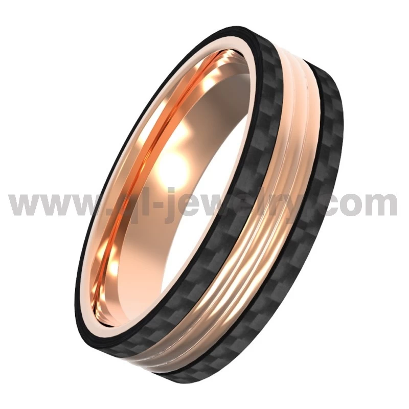 Factory - Made: 8mm Titanium and Carbon Fiber Ring with Rose - Gold Accents Unique Black Carbon Fiber Wedding Bands China Manufacturer