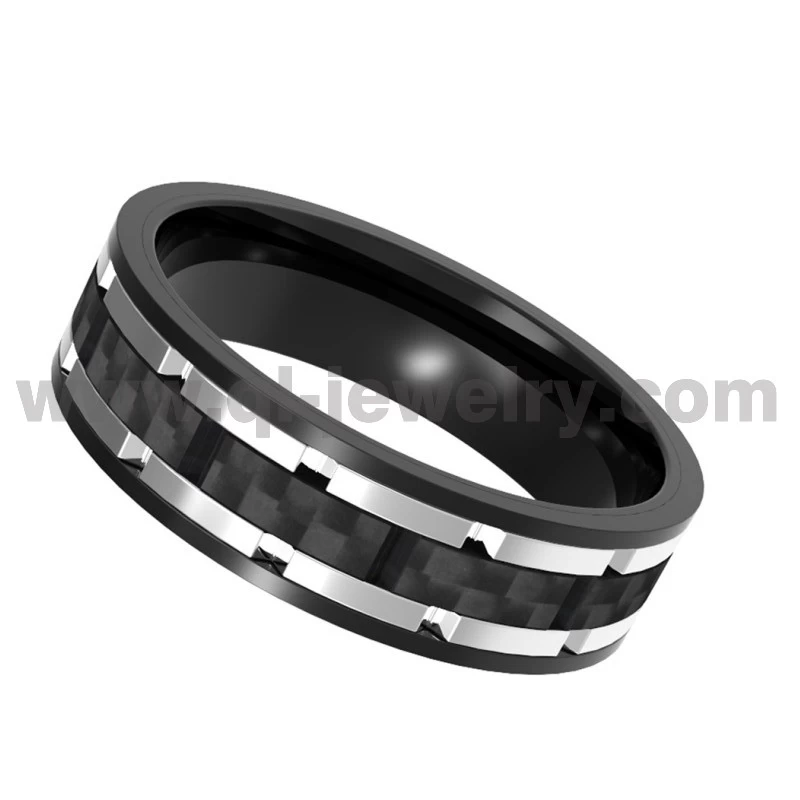 Anillo de titanio y fibra de carbono de 8 mm Una fusión de alianzas de boda de fibra de carbono negro de estilo y durabilidad