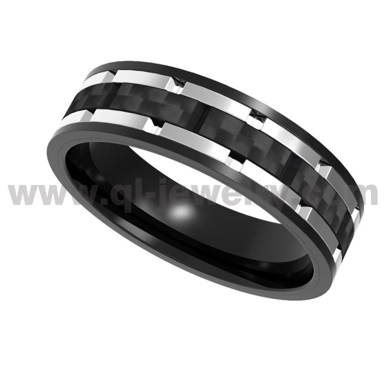 Anillo de titanio y fibra de carbono de 8 mm Una fusión de alianzas de boda de fibra de carbono negro de estilo y durabilidad