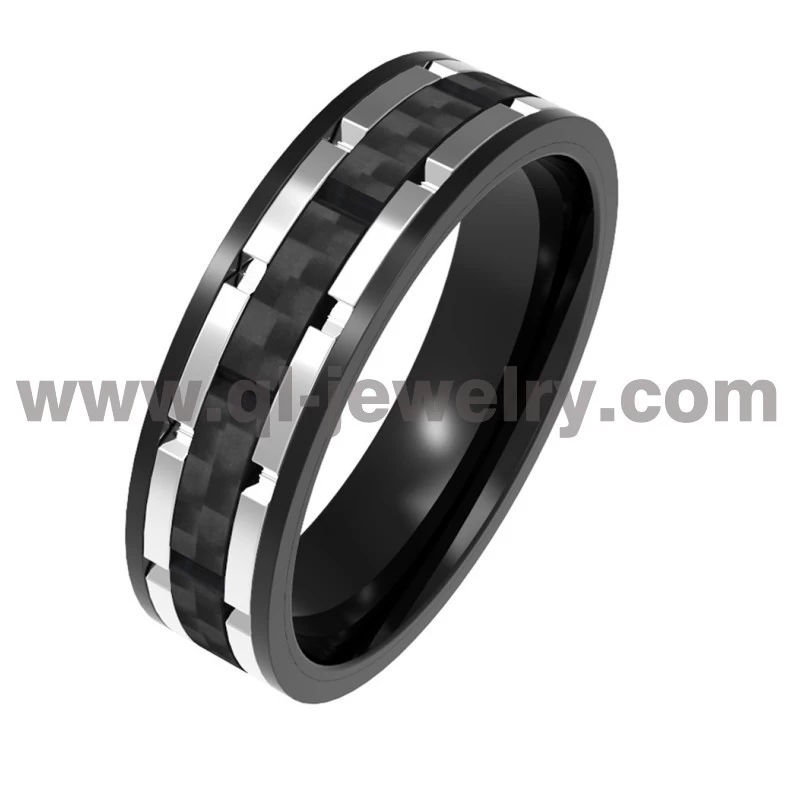 Anillo de titanio y fibra de carbono de 8 mm Una fusión de alianzas de boda de fibra de carbono negro de estilo y durabilidad
