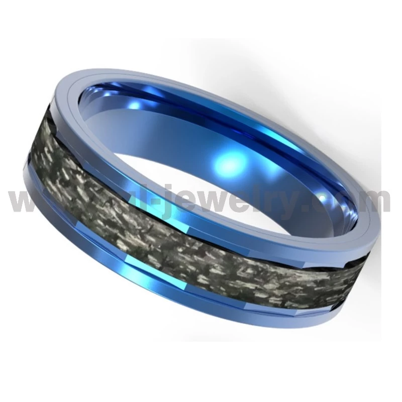 Titanio azul de 8 mm de alta pulida y azul y textura entrelazada Fibra de carbono Black Carbon -Wedding Wedding Wedding Fabricante Fabricante
