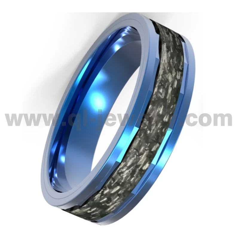 Titanio azul de 8 mm de alta pulida y azul y textura entrelazada Fibra de carbono Black Carbon -Wedding Wedding Wedding Fabricante Fabricante
