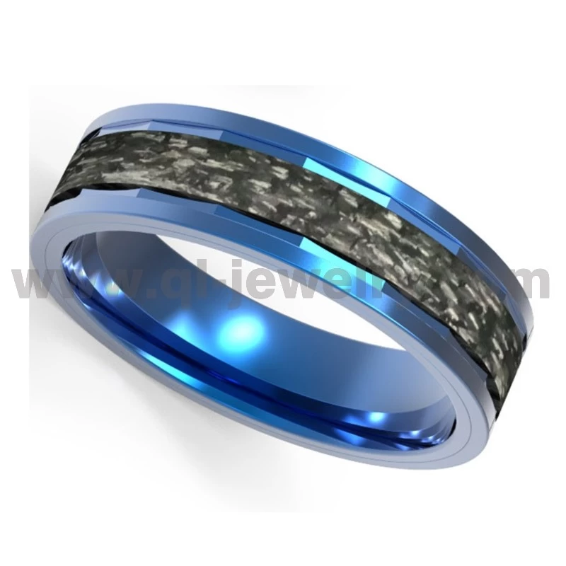 Titanio azul de 8 mm de alta pulida y azul y textura entrelazada Fibra de carbono Black Carbon -Wedding Wedding Wedding Fabricante Fabricante