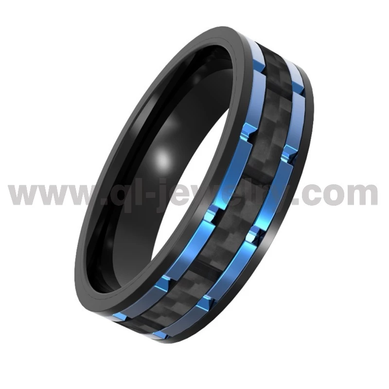 8mm Titan- und Kohlefaserring -Tech trifft einzigartiges Design schwarzer Kohlefaser und Blue Titanium Ehering China Hersteller China