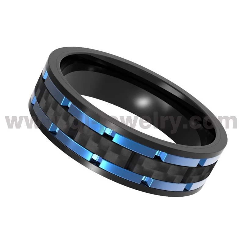 8mm Titan- und Kohlefaserring -Tech trifft einzigartiges Design schwarzer Kohlefaser und Blue Titanium Ehering China Hersteller China