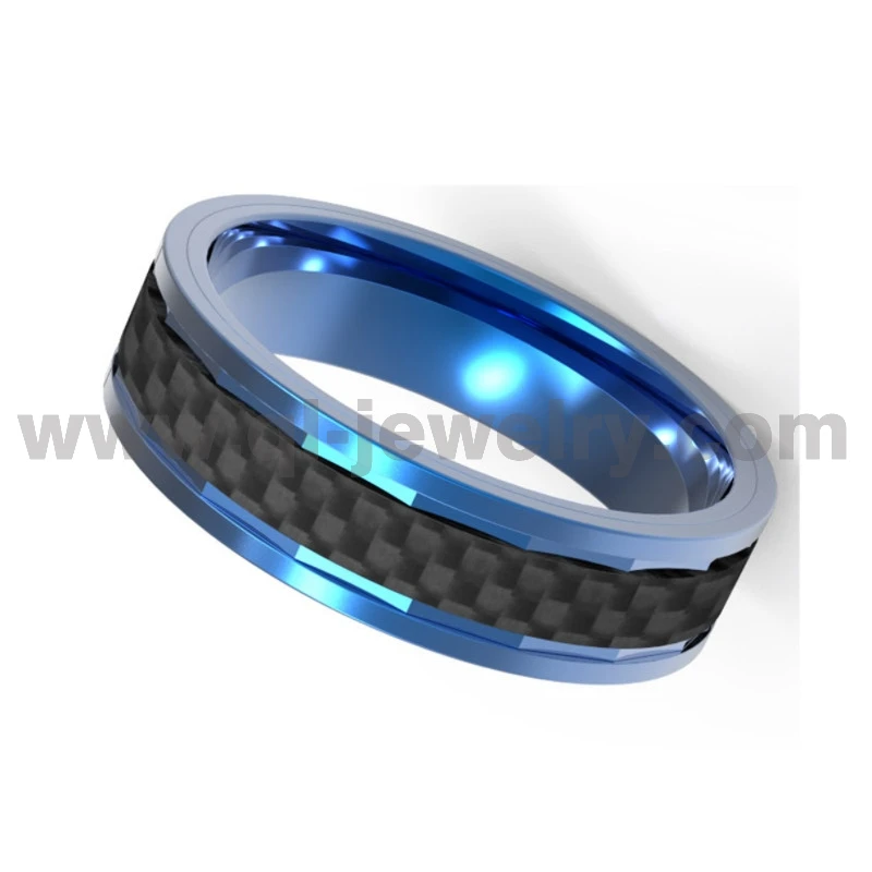 8 mm Un anillo de estilo distintivo de titanio azul y fibra de carbono anillo de bodas para hombres Fabricante de China