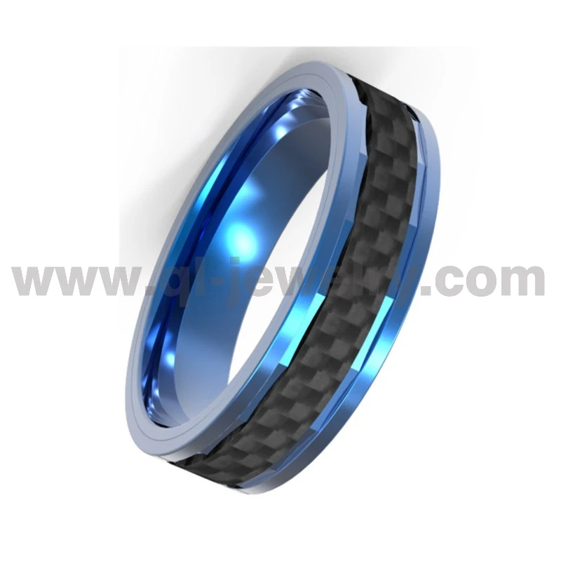 8 mm Un anillo de estilo distintivo de titanio azul y fibra de carbono anillo de bodas para hombres Fabricante de China