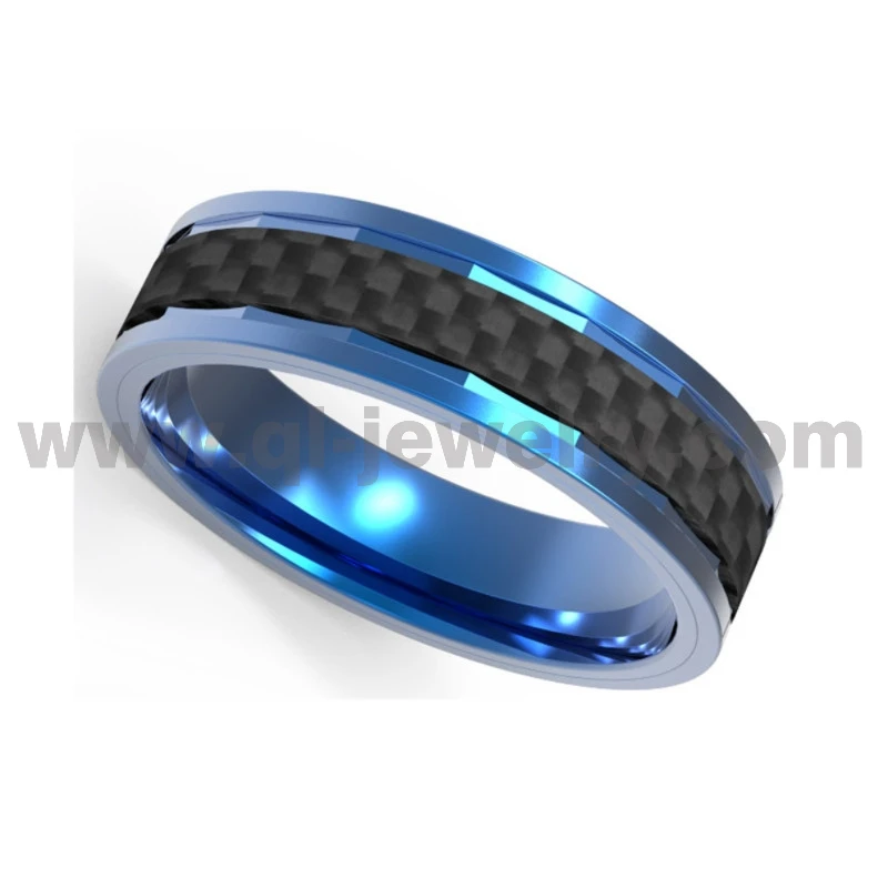 8 mm Un anillo de estilo distintivo de titanio azul y fibra de carbono anillo de bodas para hombres Fabricante de China