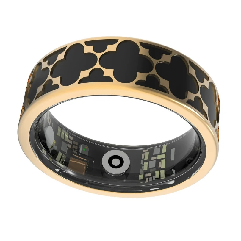 Titanio de oro rosa de 8 mm y esmalte negro Anillo inteligente Vencina cardíaca Oxígeno Suerto Suerto Paso Contador de contaminación impermeable Anillo Bluetooth Fabricante de China
