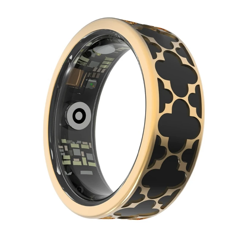 Titanio de oro rosa de 8 mm y esmalte negro Anillo inteligente Vencina cardíaca Oxígeno Suerto Suerto Paso Contador de contaminación impermeable Anillo Bluetooth Fabricante de China