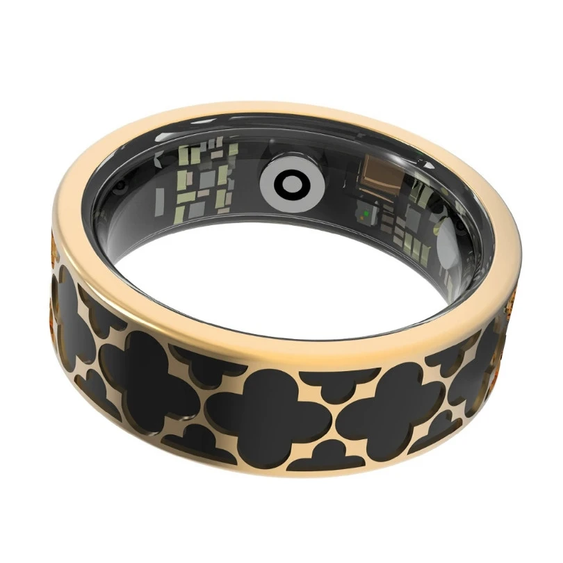 Titanio de oro rosa de 8 mm y esmalte negro Anillo inteligente Vencina cardíaca Oxígeno Suerto Suerto Paso Contador de contaminación impermeable Anillo Bluetooth Fabricante de China