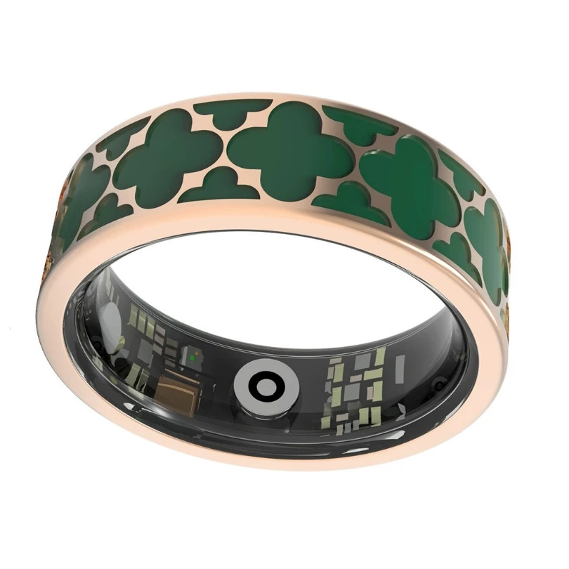 Titanio de oro rosa y esmalte verde anillo inteligente riega cardíaca oxígeno de oxígeno pasos contaminación impermeable cámara bluetooth fabricante de china fabricante