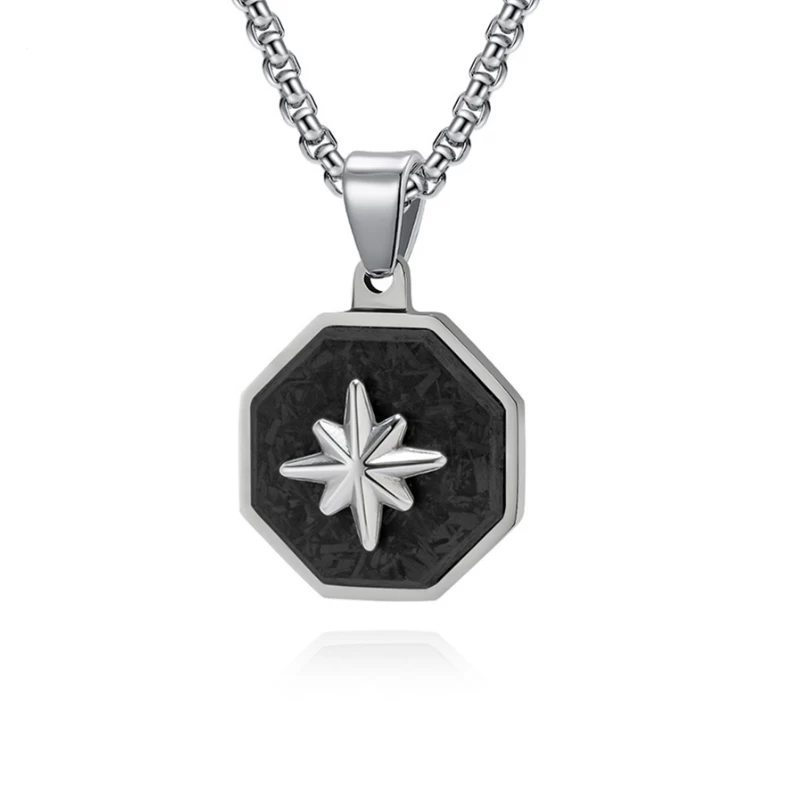 In Stock Herren Fashion Gossip Creative Zufallsmuster Kohlefaser Edelstahl Sechspunkte Sternanhänger China Lieferant