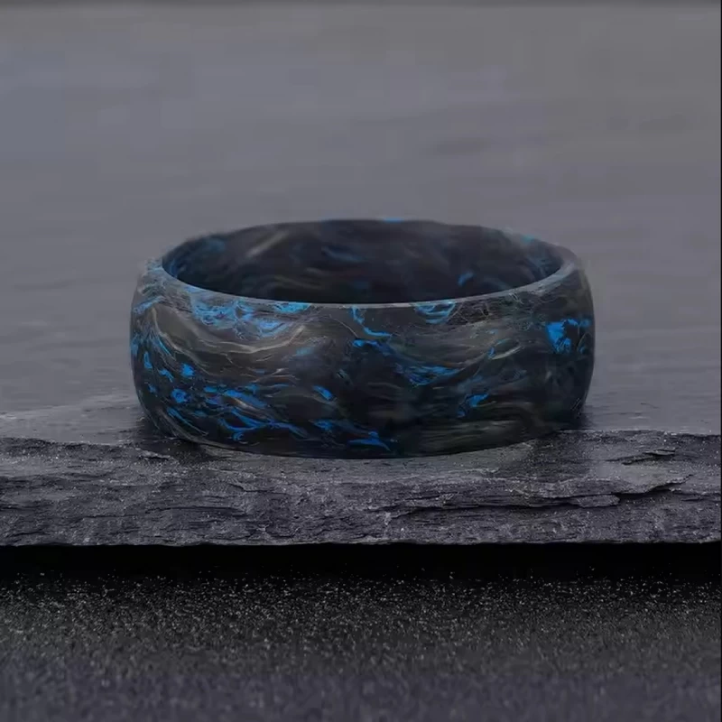 High-quality Materials Blue Burl Forged Carbon Fiber Wedding Ring for Men China Manufacturer