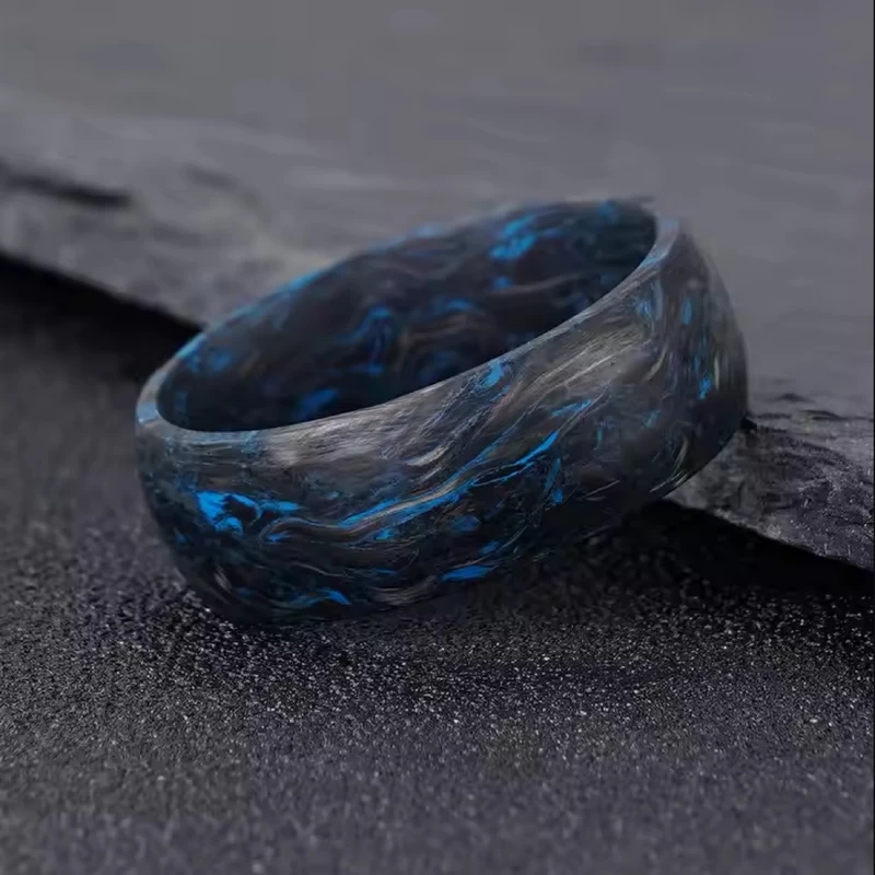 High-quality Materials Blue Burl Forged Carbon Fiber Wedding Ring for Men China Manufacturer