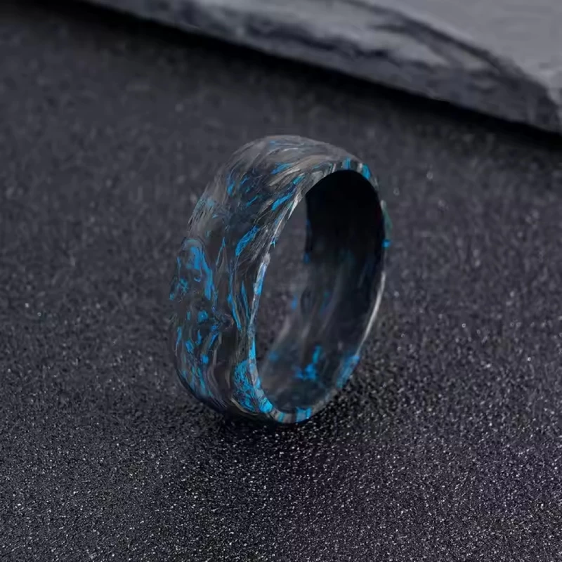 High-quality Materials Blue Burl Forged Carbon Fiber Wedding Ring for Men China Manufacturer