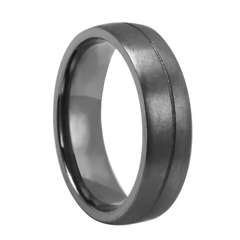 Rare Metal High Purity Tantalum Couple Rings 6mm Domed High Polished and Brushed Women's Tantalum Ring with White CZ Stones China Manufacturer
