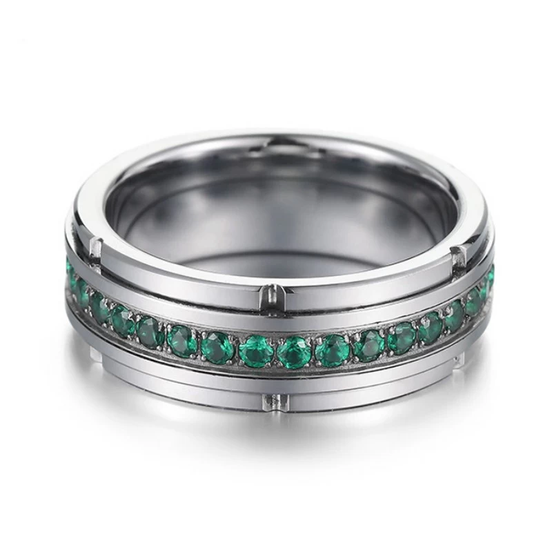 Designer High Quality 8mm Flat and Step Edges Tungsten Carbide Ring with Green CZ Stones Tungsten Wedding Bands for Men China Manufacturer