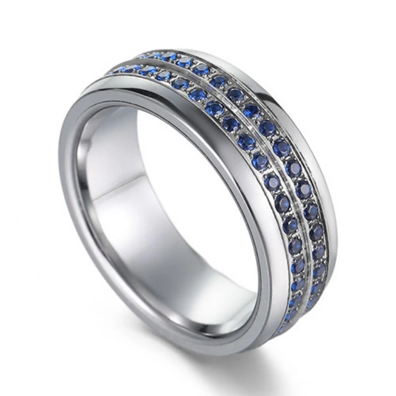Designer hochwertiger Wolfram -Carbid -Ring mit blauen CZ Stones 8mm einzigartige Wolfram Ehering China Lieferant