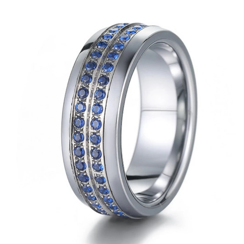 Designer hochwertiger Wolfram -Carbid -Ring mit blauen CZ Stones 8mm einzigartige Wolfram Ehering China Lieferant