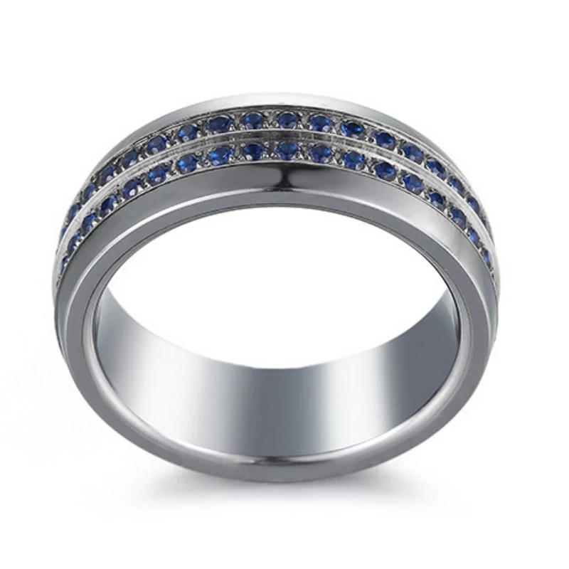 Designer hochwertiger Wolfram -Carbid -Ring mit blauen CZ Stones 8mm einzigartige Wolfram Ehering China Lieferant