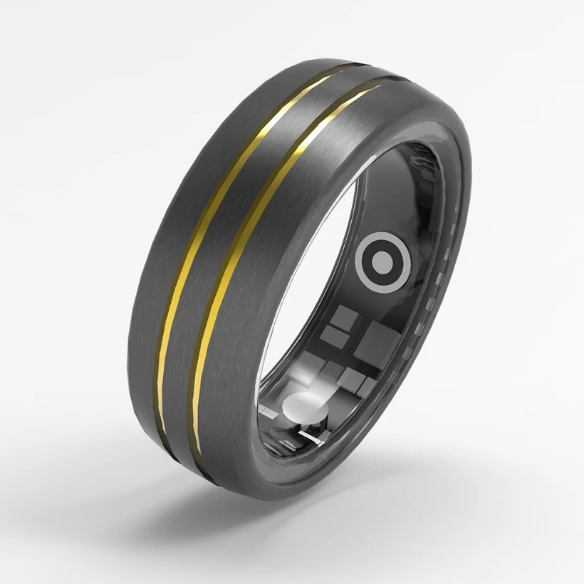 OEM/ODM Smart Ringe gewölbter schwarzer Wolfram Carbide Health Smart Ring mit goldenen Linien Herzfrequenz Wasserdicht heiß verkauft Fashion Männer Sport Ring China Hersteller